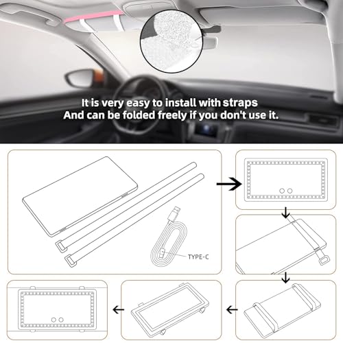Rechargeable Clip-on Car Sun Visor Vanity Mirror with 3 Light Modes S94174