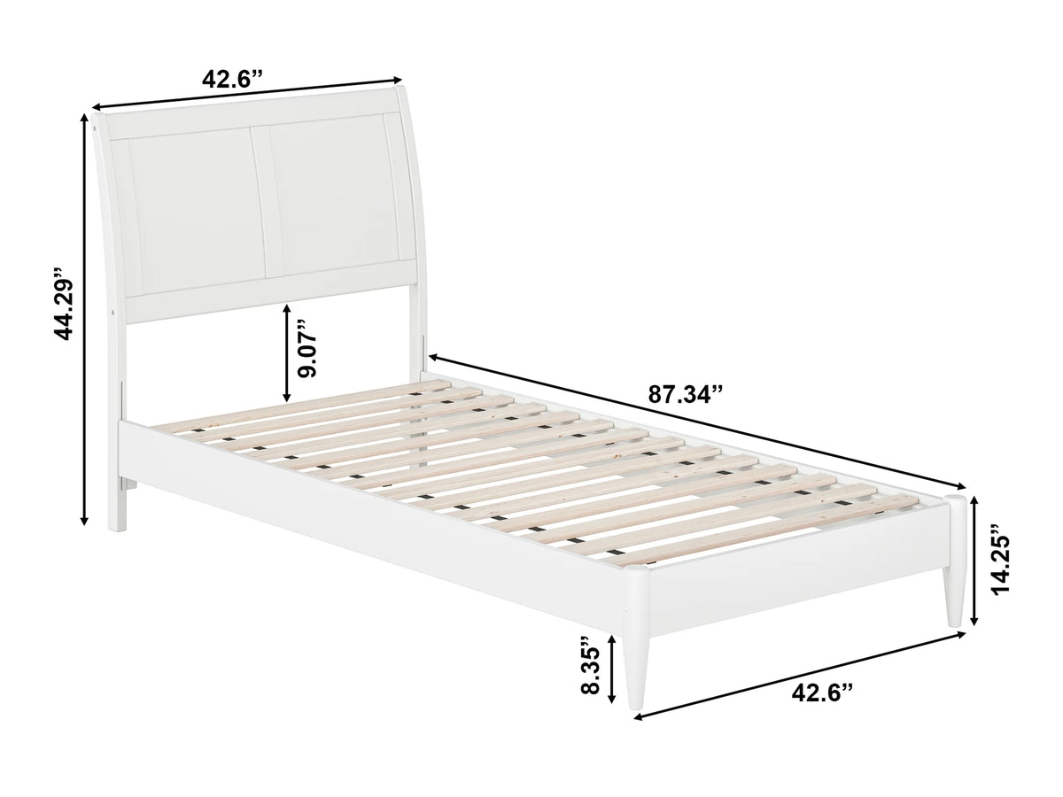 White Twin XL Solid Wood Sleigh Platform Bed T993