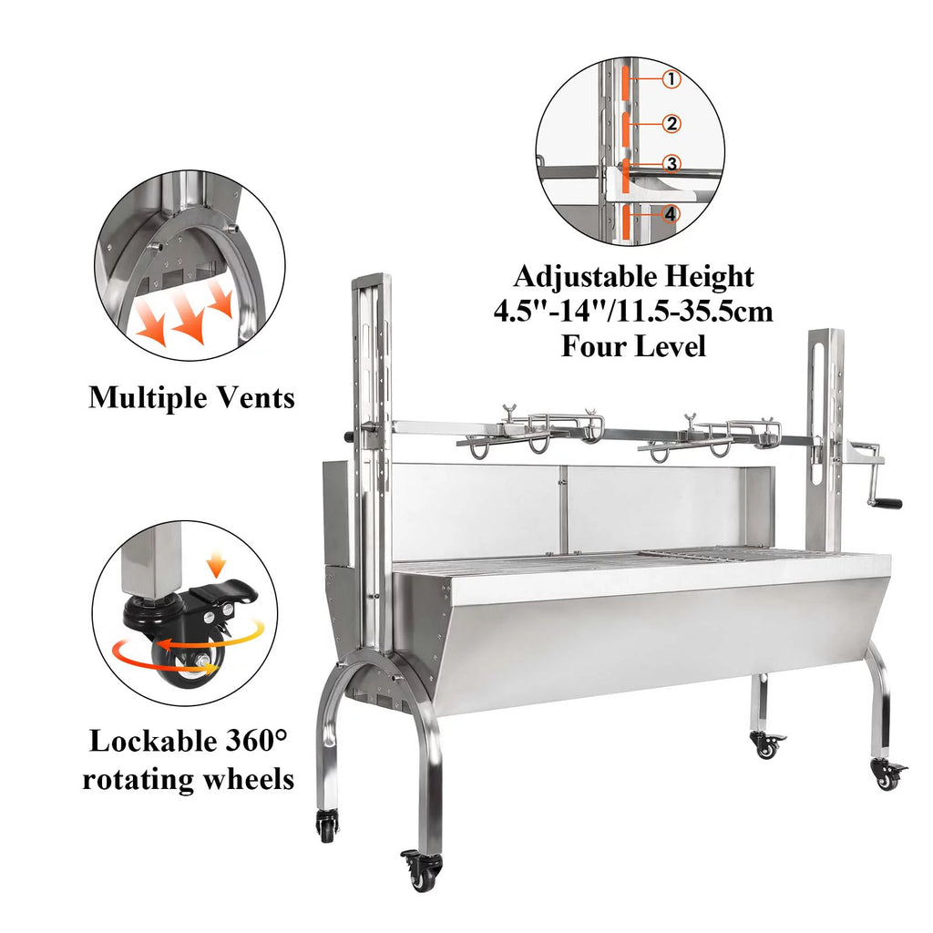 46'' Stainless Steel Charcoal Rotisserie Grill D720