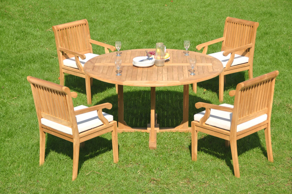 5 Pc Teak Dining Set with Round Table and 4 Arm Chairs U870124