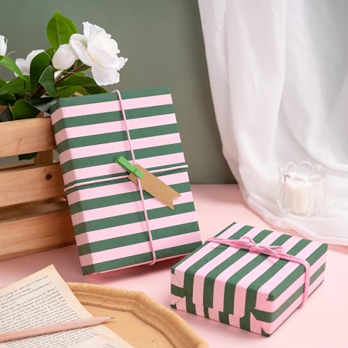 Kraft Green and Pink Stripe Wrapping Paper Mini Roll L3129