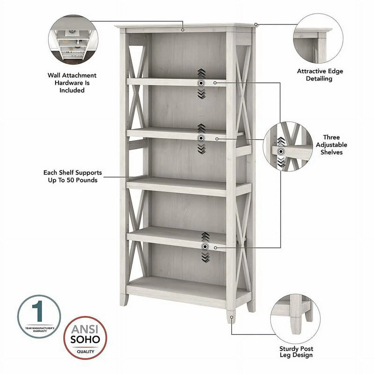 White L Shaped Desk with Drawers & Bookcase K624466