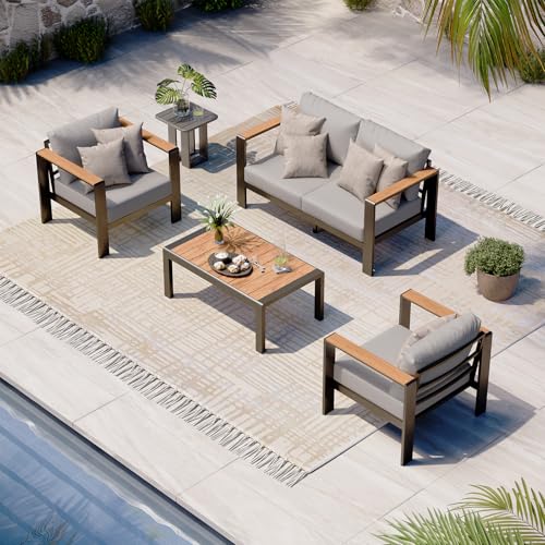Aluminum 4 Piece Patio Furniture Set with Coffee Table E51743