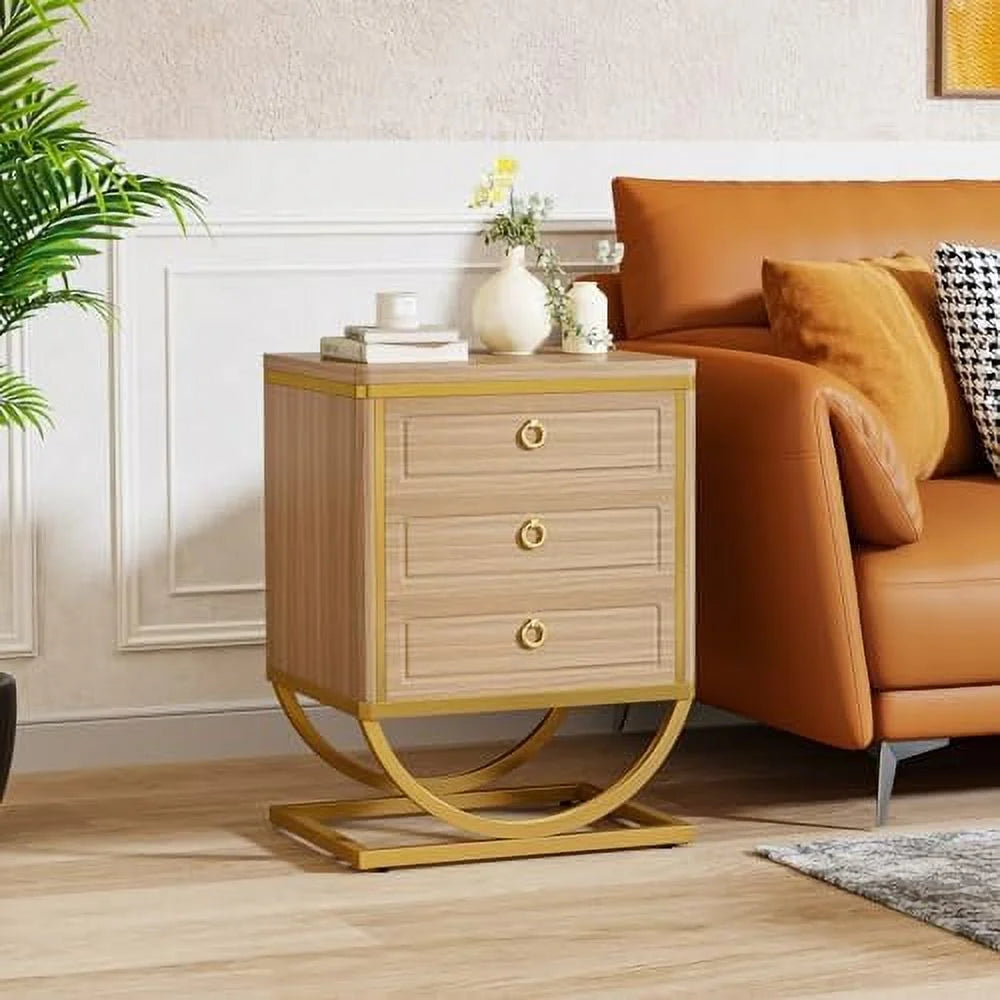3 Drawer Walnut Wood Nightstand F678
