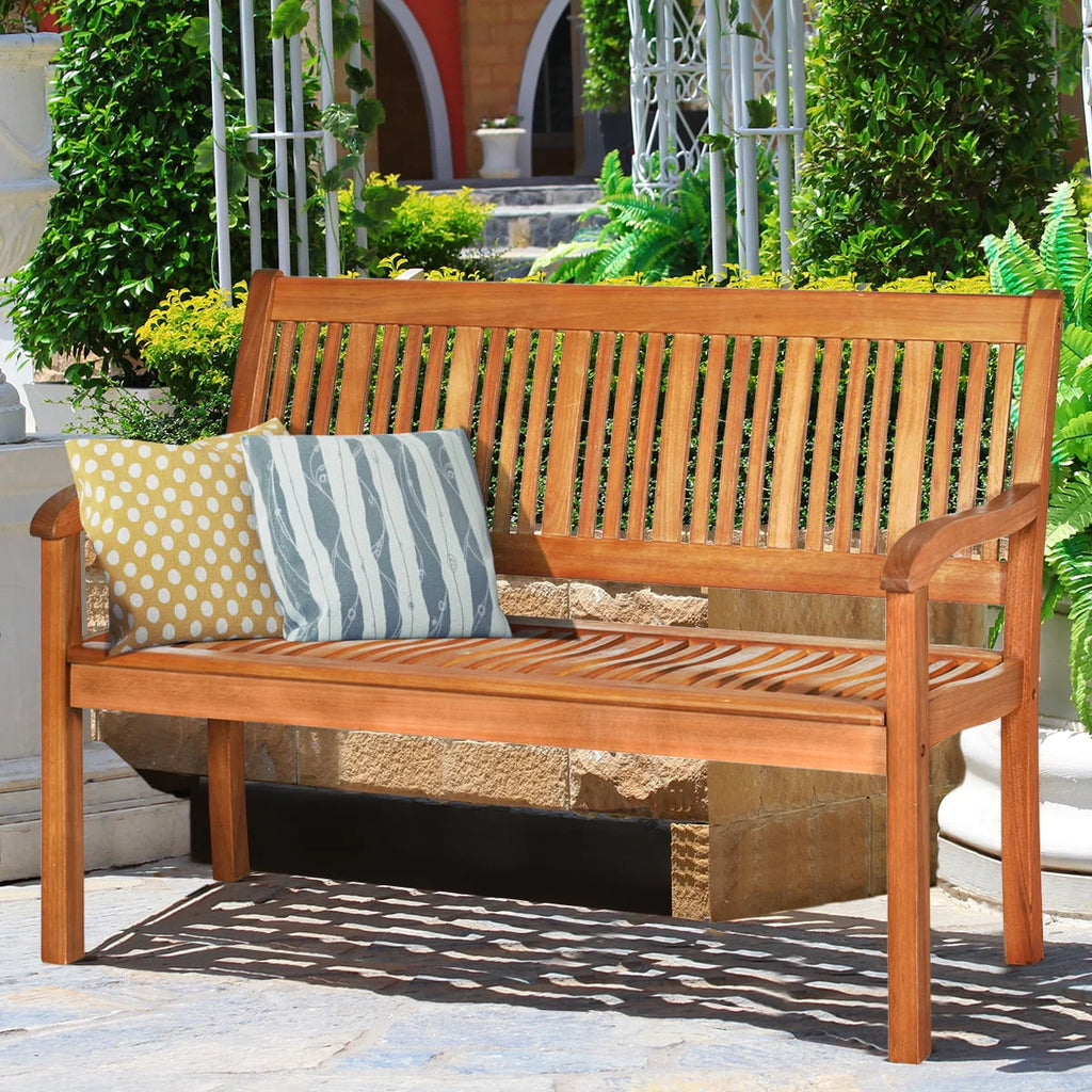 50'' Two Person Outdoor Bench Loveseat Solid Wood N59029