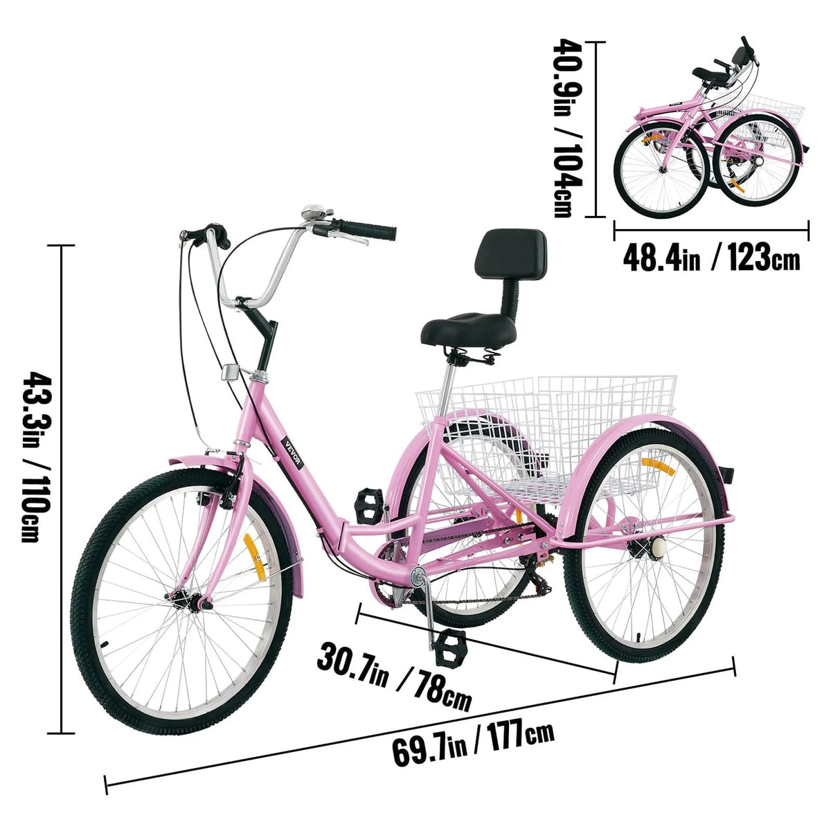 Foldable 7-Speed Adult Tricycle with Basket K4772