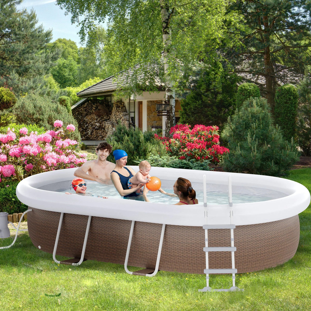 Brown Semi-Inflatable Frame Swimming Pool H8243
