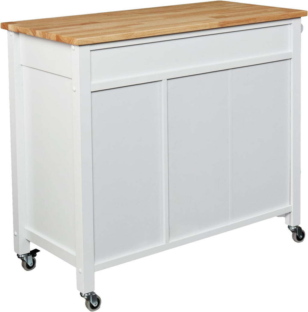 White Rolling Kitchen Cart Island with Cabinet S7712
