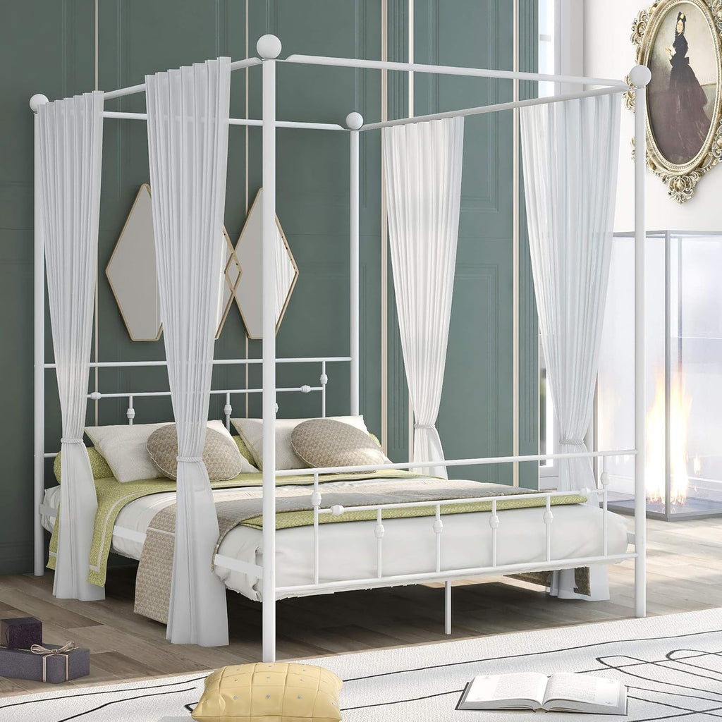 Queen Size Black Metal Canopy Bed Frame with Headboard H27022