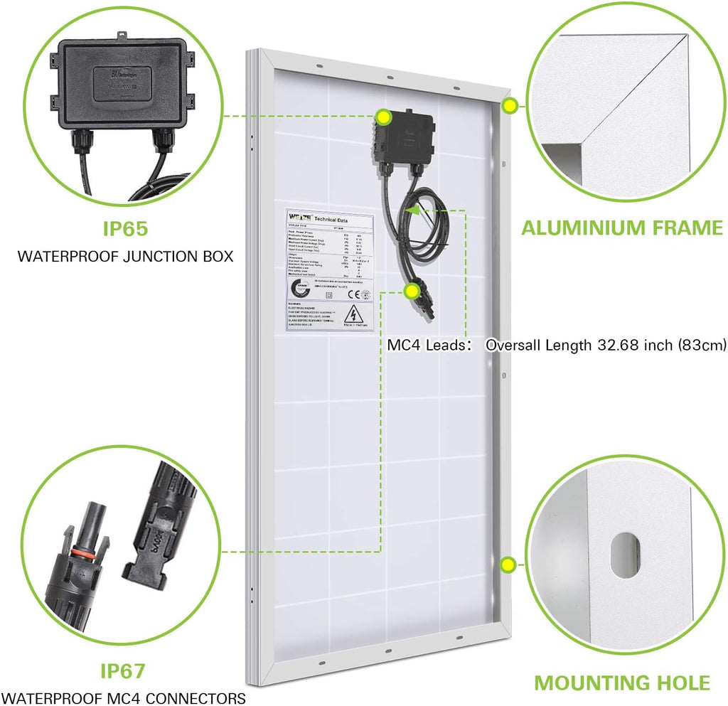100 Watt 12 Volt Monocrystalline Solar Panel Starter Kit X9536