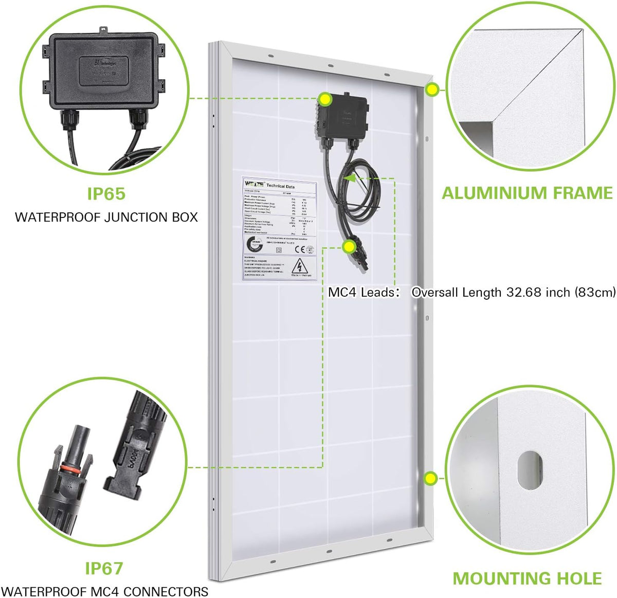 100 Watt 12 Volt Monocrystalline Solar Panel Starter Kit X9536
