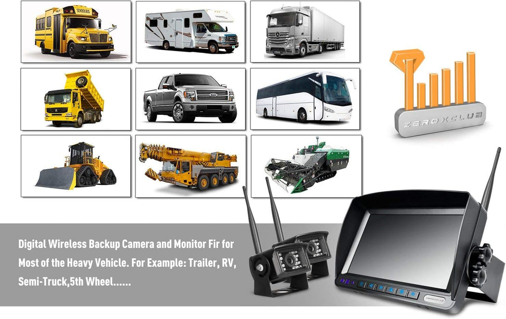 Digital Wireless Backup Camera System Kit IP69 Waterproof 2 Rear View Camera 7'' LCD Dual Split Monitor G5838