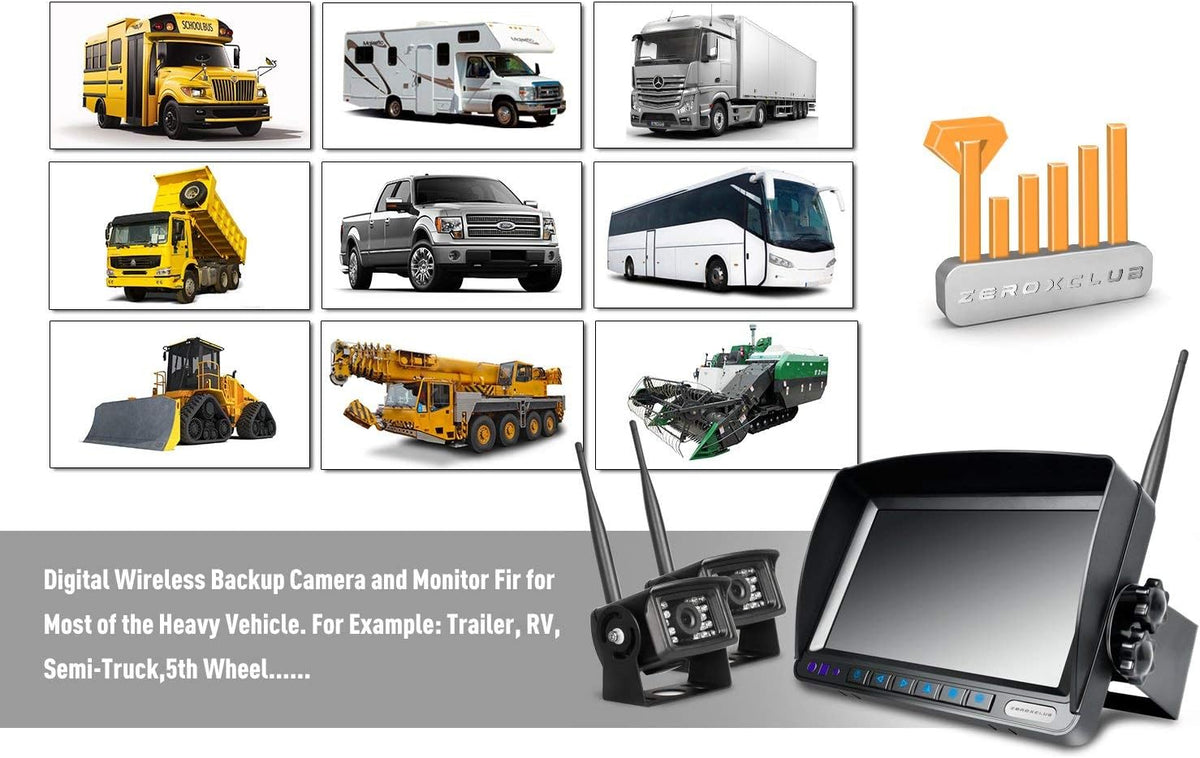 Digital Wireless Backup Camera System Kit IP69 Waterproof 2 Rear View Camera 7'' LCD Dual Split Monitor G5838