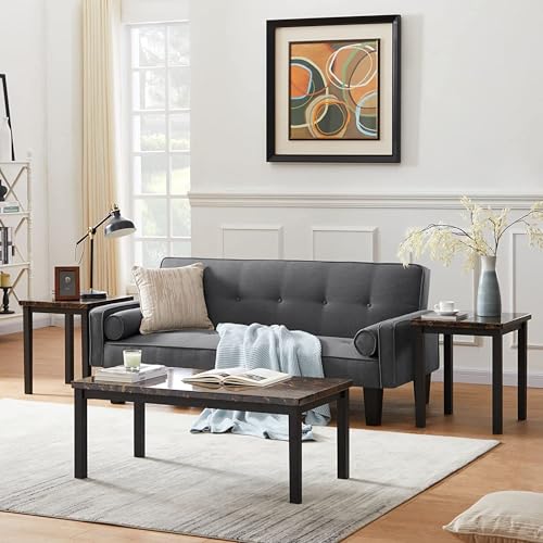 Faux Marble Coffee Table Set of 3 Piece Metal Frame Z9282