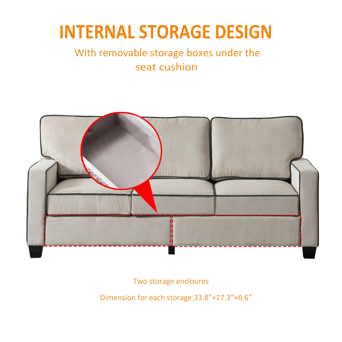 Beige Corduroy 3 Seater Sectional Sofa Y143