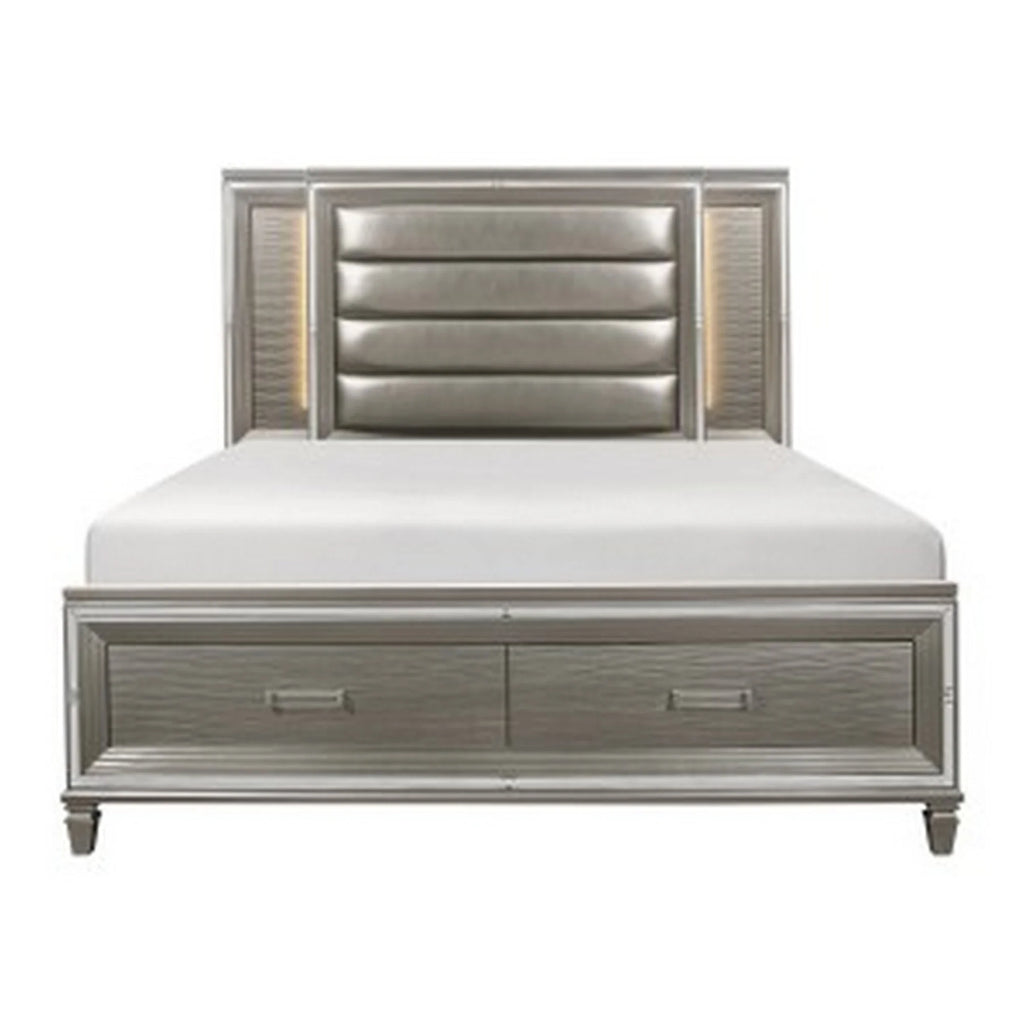 Queen Platform Bed with LED Headboard and 2 Drawer Footboard C805082