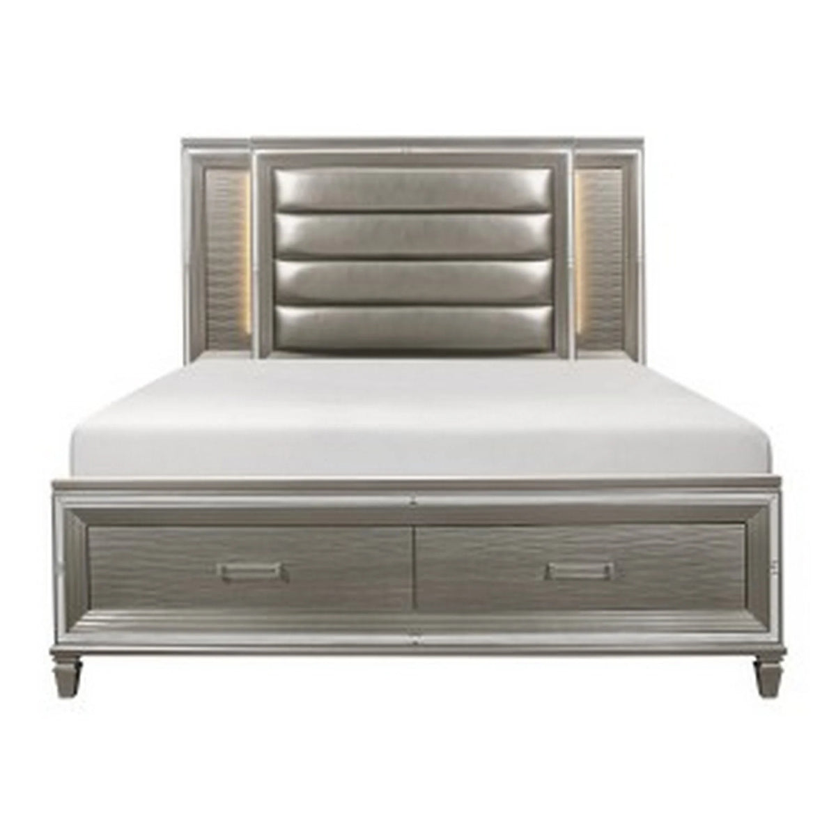 Queen Platform Bed with LED Headboard and 2 Drawer Footboard C805082