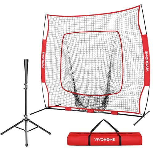 7x7 Ft Baseball Softball Practice Net with Batting Tee and Carry Bag J76239