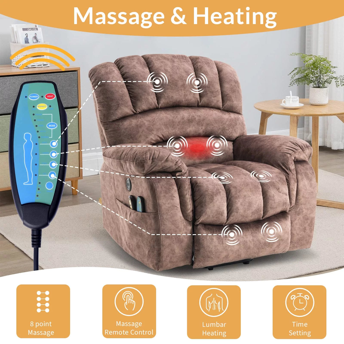 Large Power Lift Recliner with Massage and Heat M3712