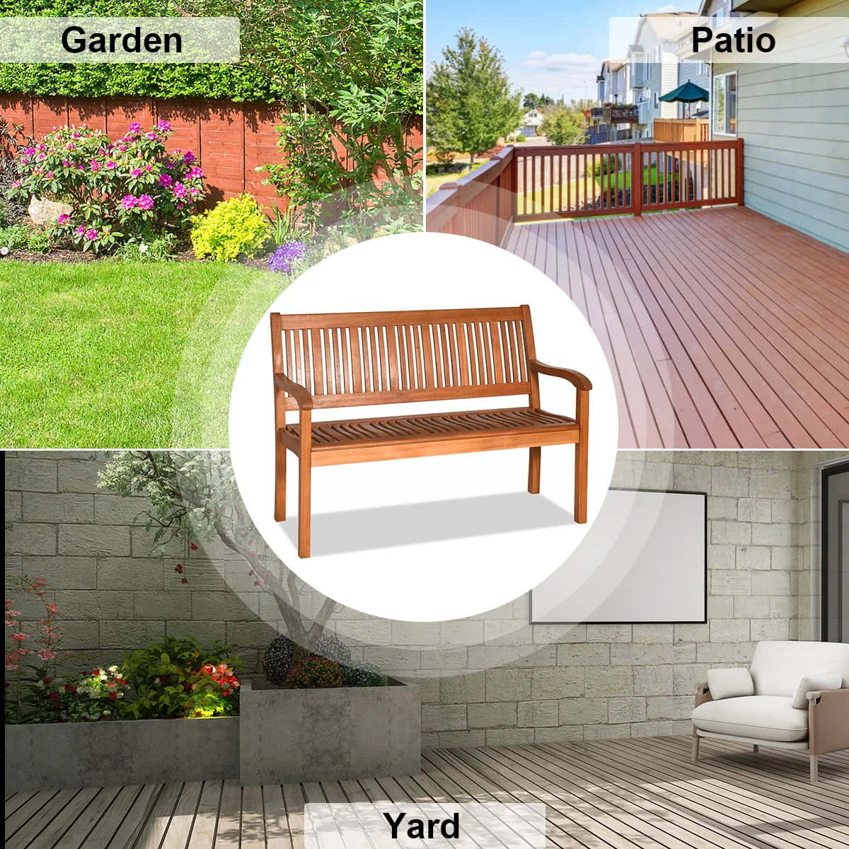 50'' Two Person Outdoor Bench Loveseat Solid Wood N59029