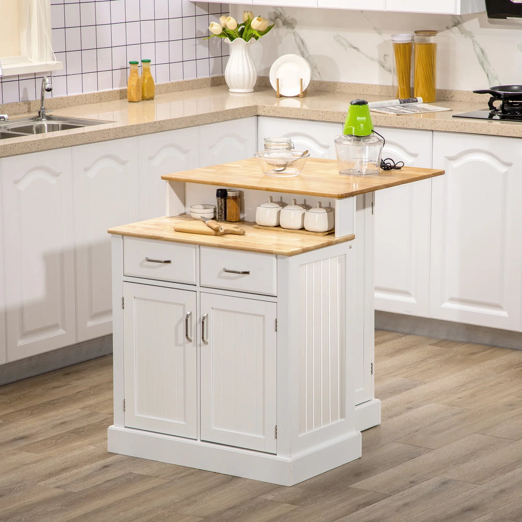White Kitchen Island with Storage Cabinet and Drawers B3114
