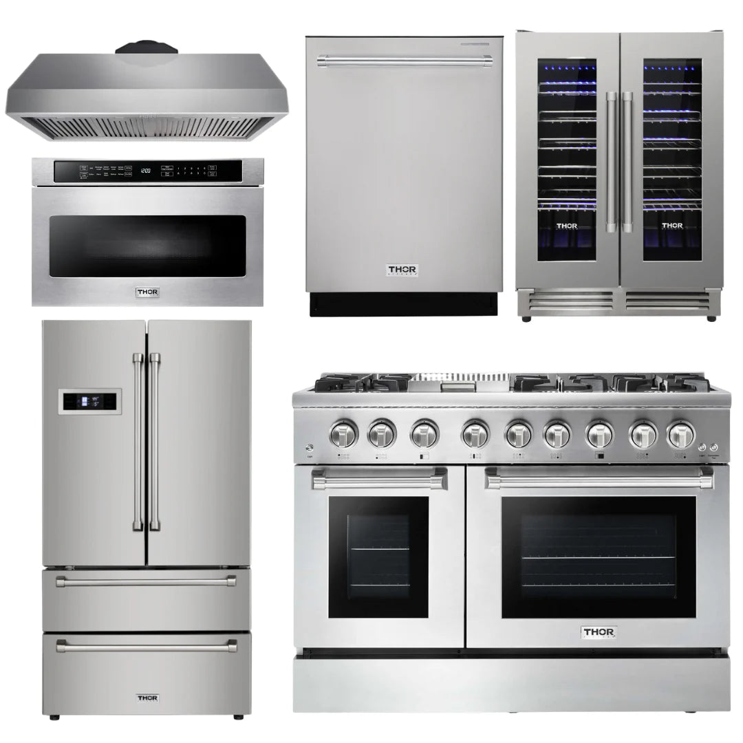 48 Propane Dual Fuel Range, Range Hood, Refrigerator, Dishwasher, Microwave, Wine Cooler S962695