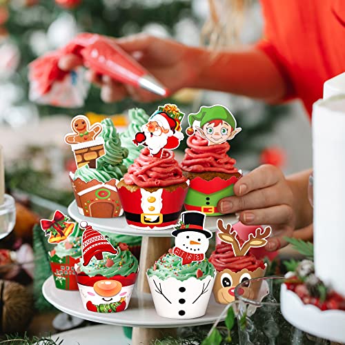128 Pieces Christmas Cupcake Toppers Wrappers A740190