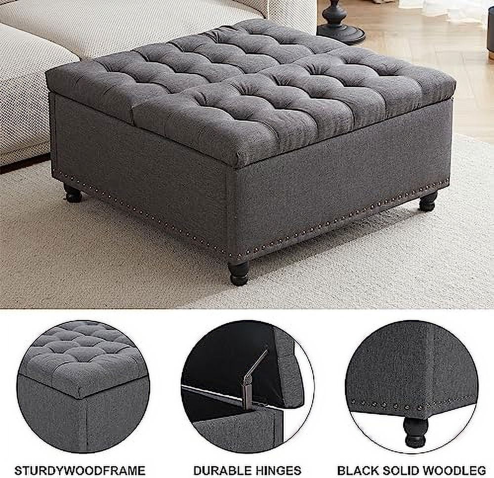 Large Square Tufted Upholstered Ottoman Bench B6897
