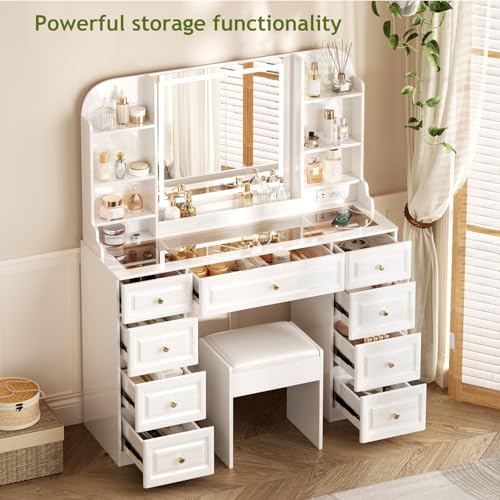 42" Black Makeup Vanity Desk with Mirror and Lights H58150