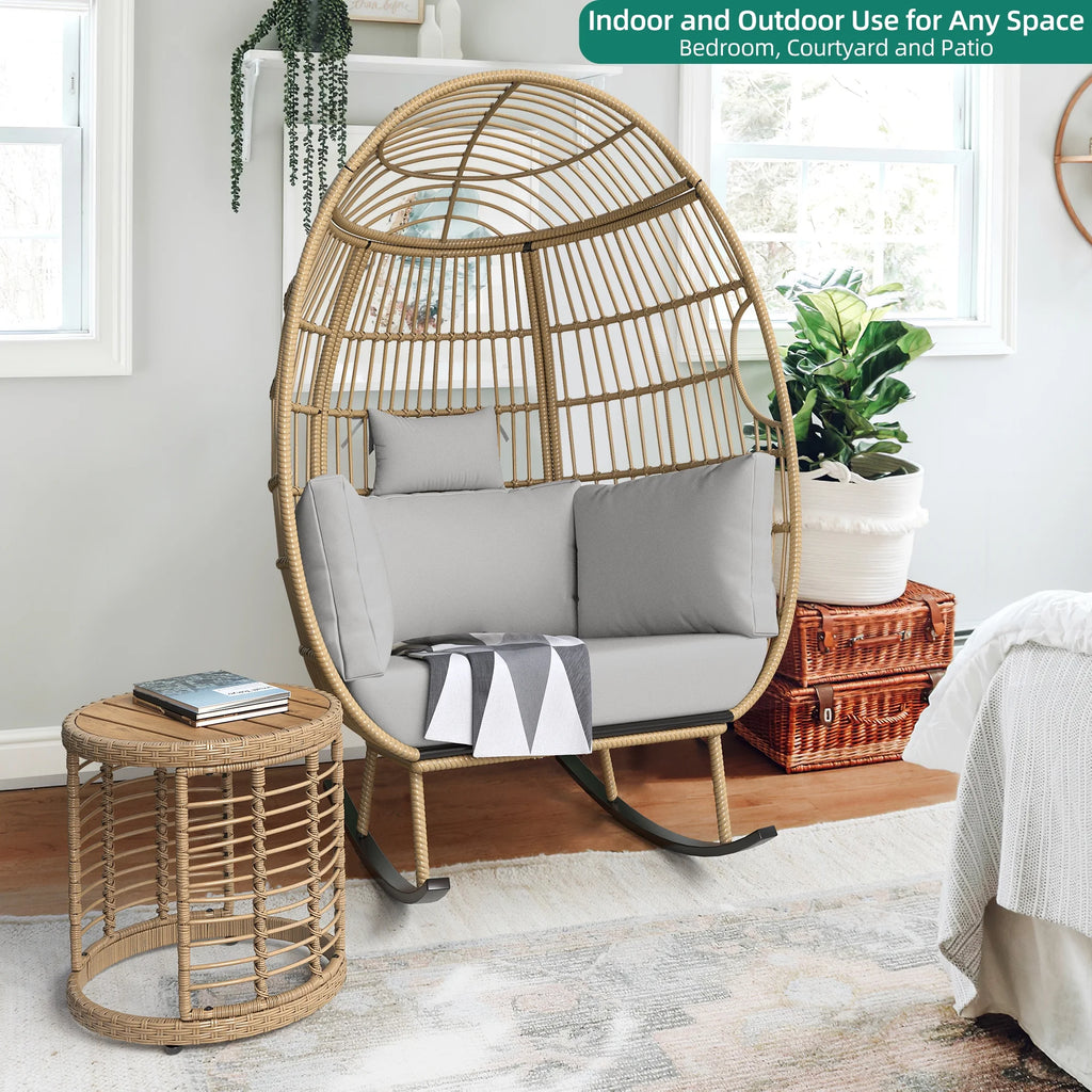 Grey Oversized Wicker Egg Rocking Chair T817