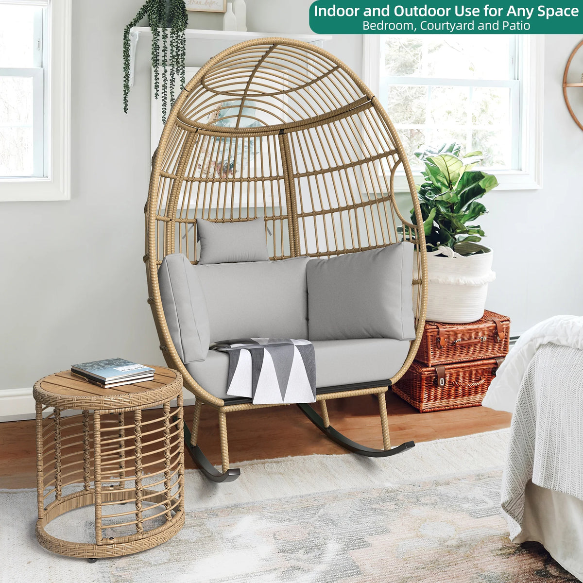 Grey Oversized Wicker Egg Rocking Chair T817