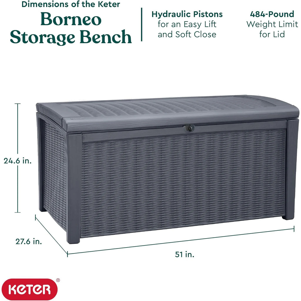 Grey 110 Gallon Plastic Outdoor Storage Deck Box Bench Q74084