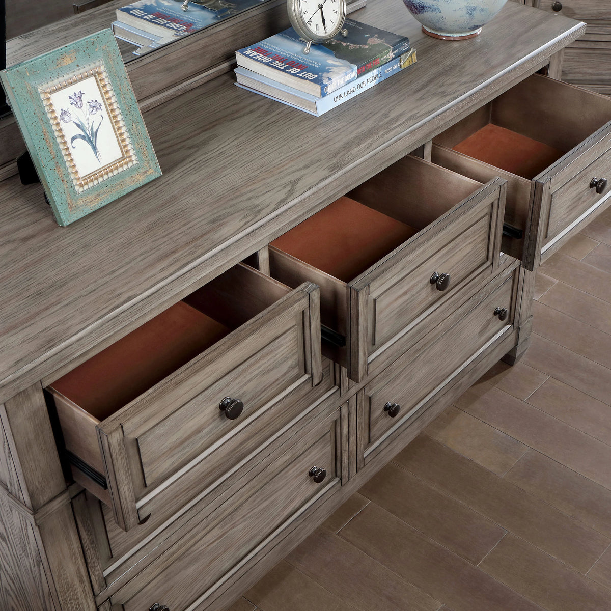 Gray Wood 7-Drawer Dresser with Mirror D6155