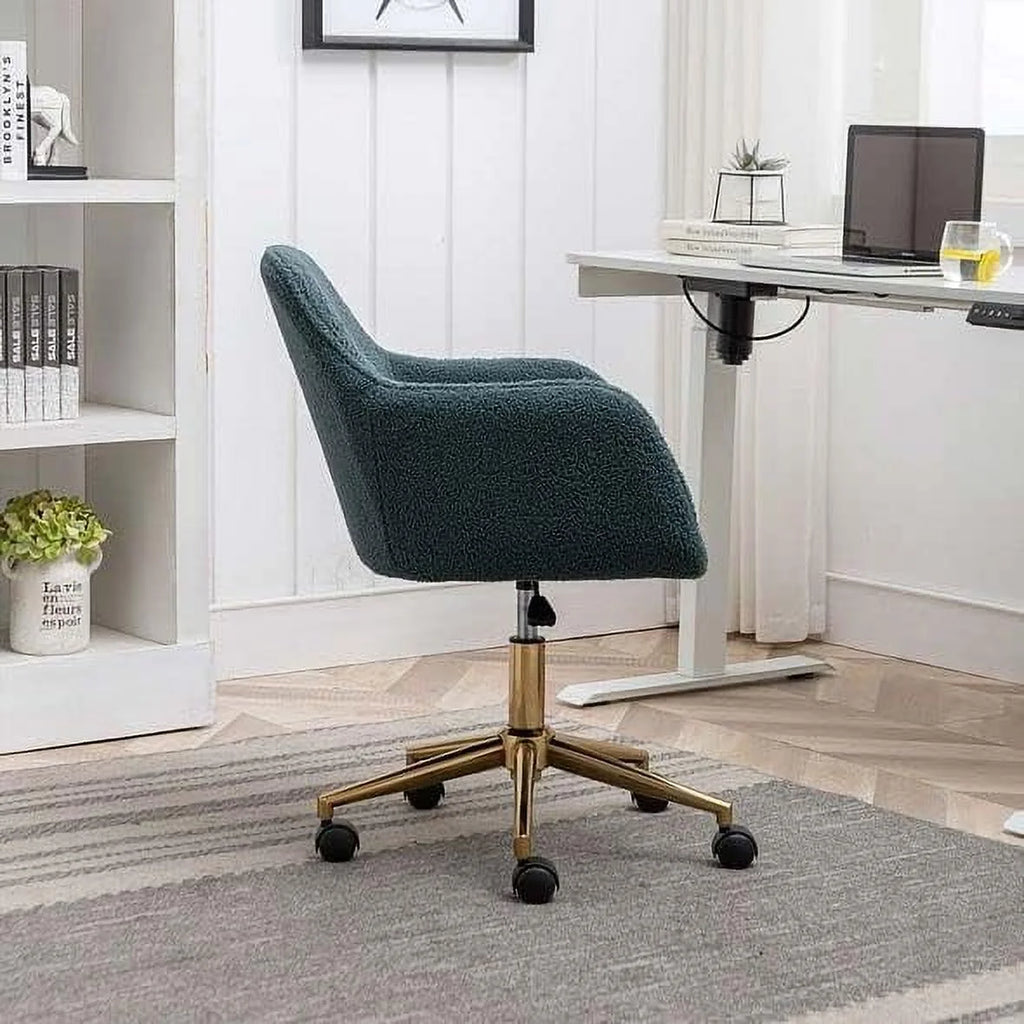 Modern Velvet Fabric Adjustable Height Home Office Chair with Gold Metal Legs and Universal Wheels D950