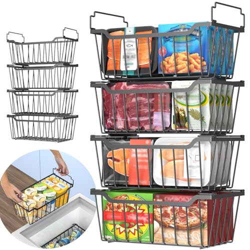 4 Pack Stackable Freezer Organizer Bins with Foldable Handle R61088
