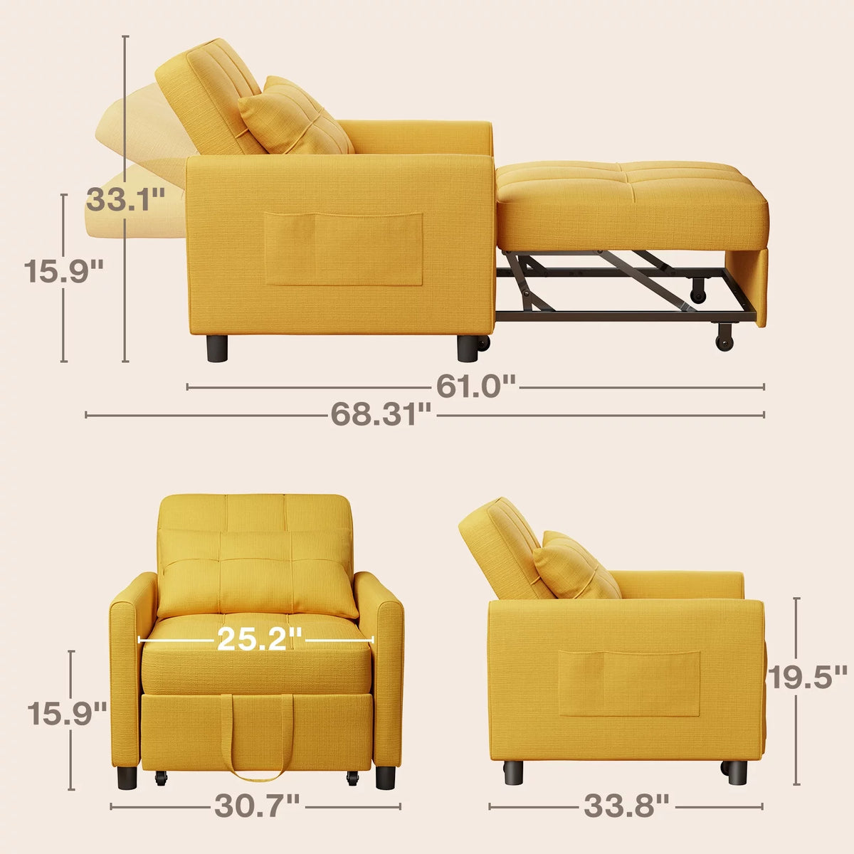 Yellow Convertible Sofa Bed G134275