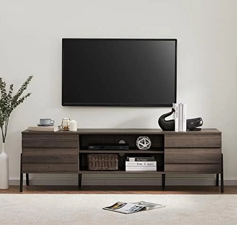 Mid-Century Modern TV Stand for 75+ Inch TV with Cabinet & Metal Leg B34763