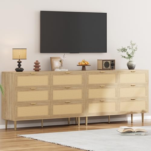 Oak 5 Drawer Rattan Wood Dresser I292046