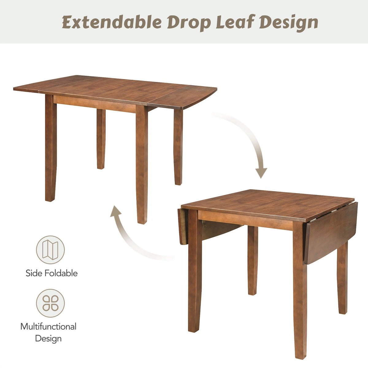 3-Piece Wood Drop Leaf Dining Table Set with 2 Chairs J680216