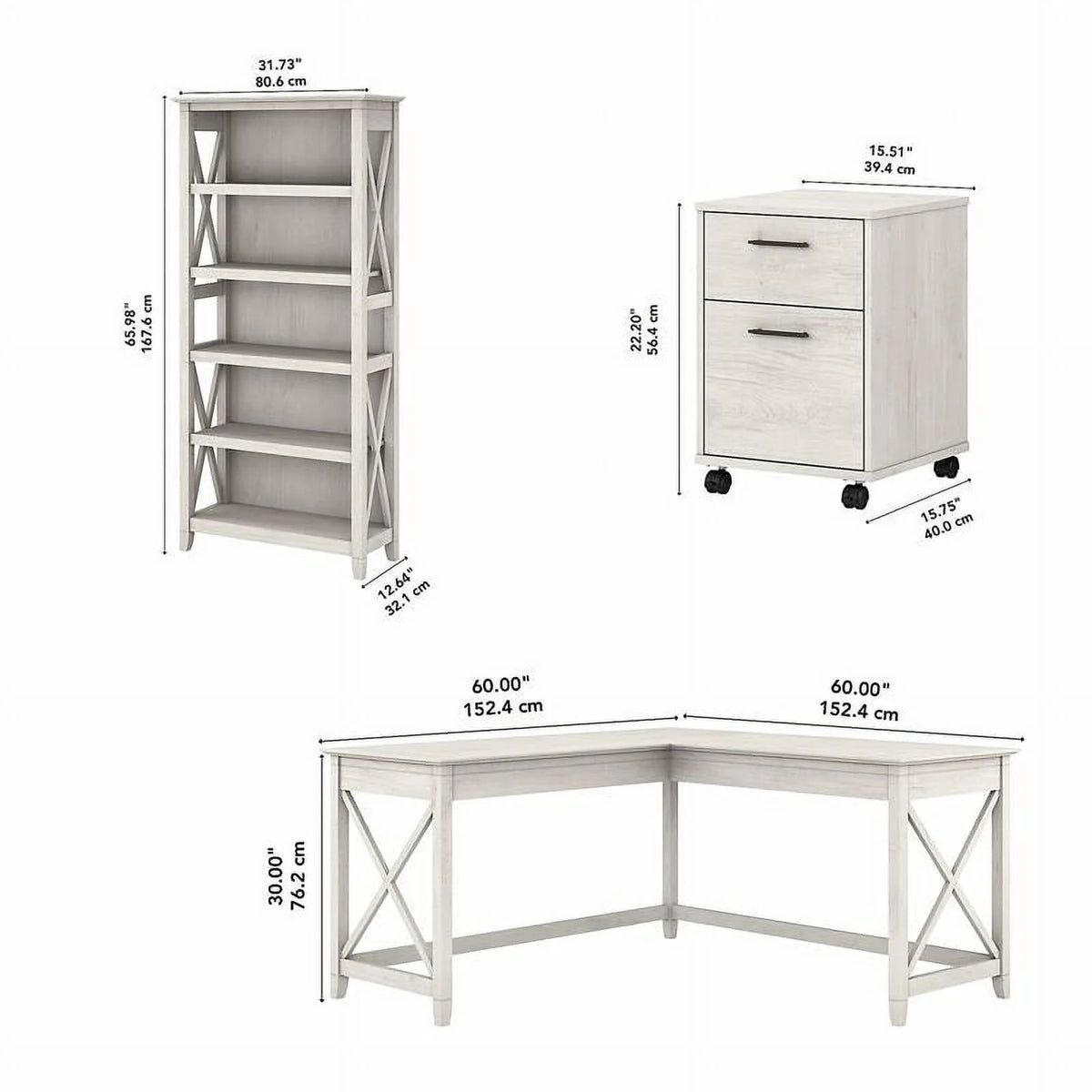 White L Shaped Desk with Drawers & Bookcase K624466