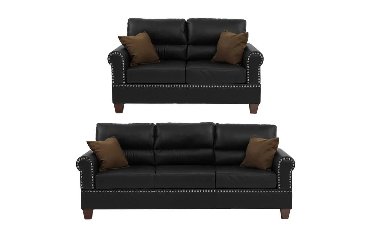 Black 2pc Bonded Leather Sofa Set C365486