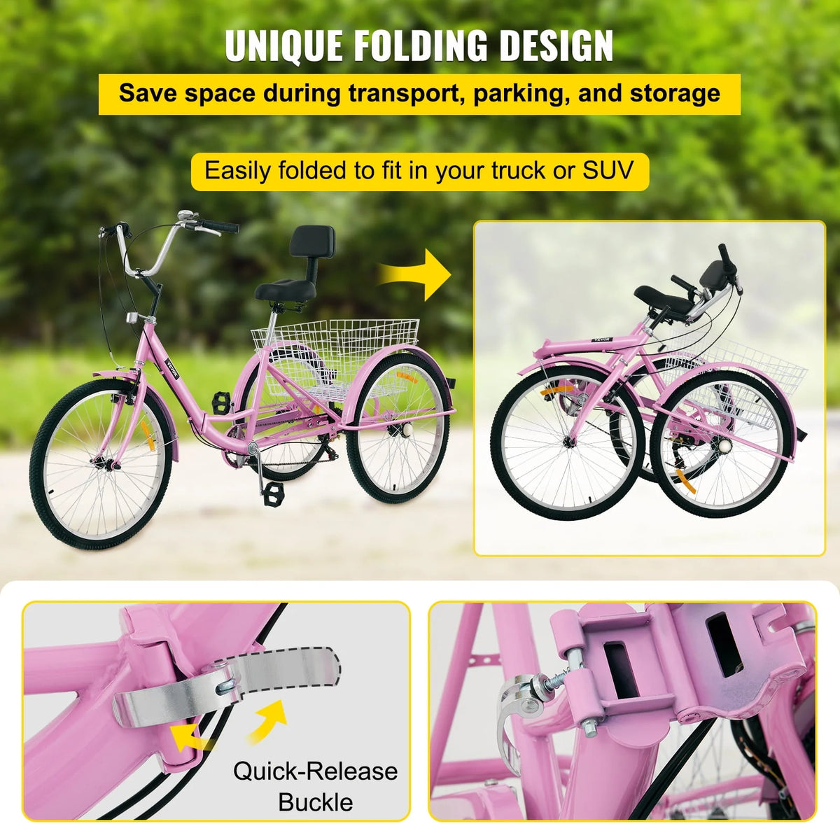 Foldable 7-Speed Adult Tricycle with Basket K4772
