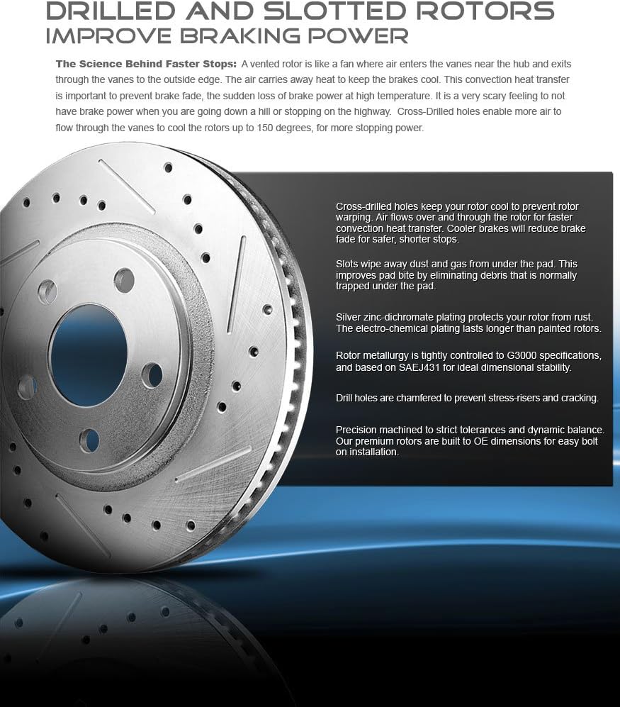 Front and Rear Brake Rotors + Ceramic Brake Pads + Clips Q5546