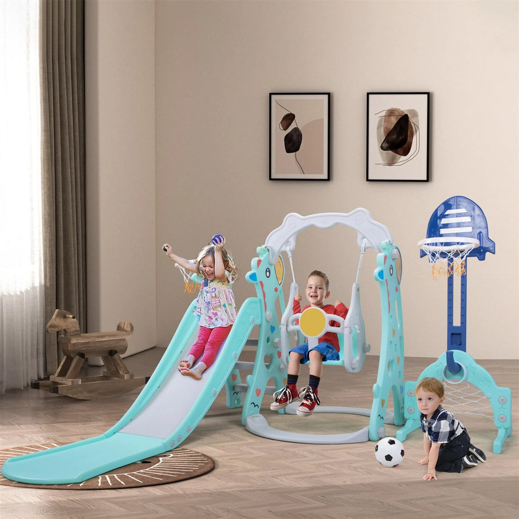 5 in 1 Kids Slide and Swing Set with 2 Basketball Hoops N88066