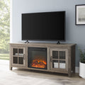 Grey Wash Glass-Door Fireplace TV Stand J234