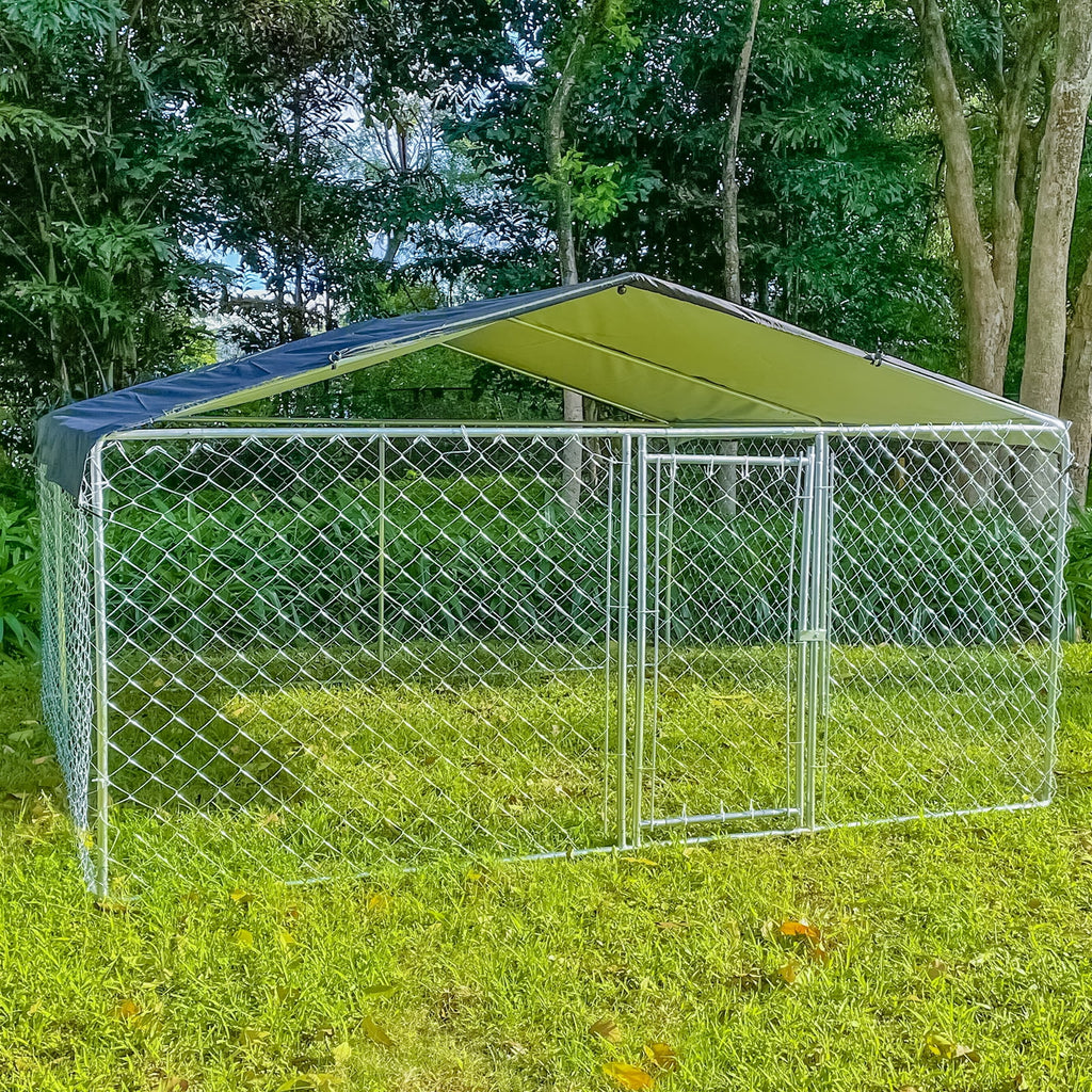 10ft x 10ft Metal Dog Kennel with Roof N98051