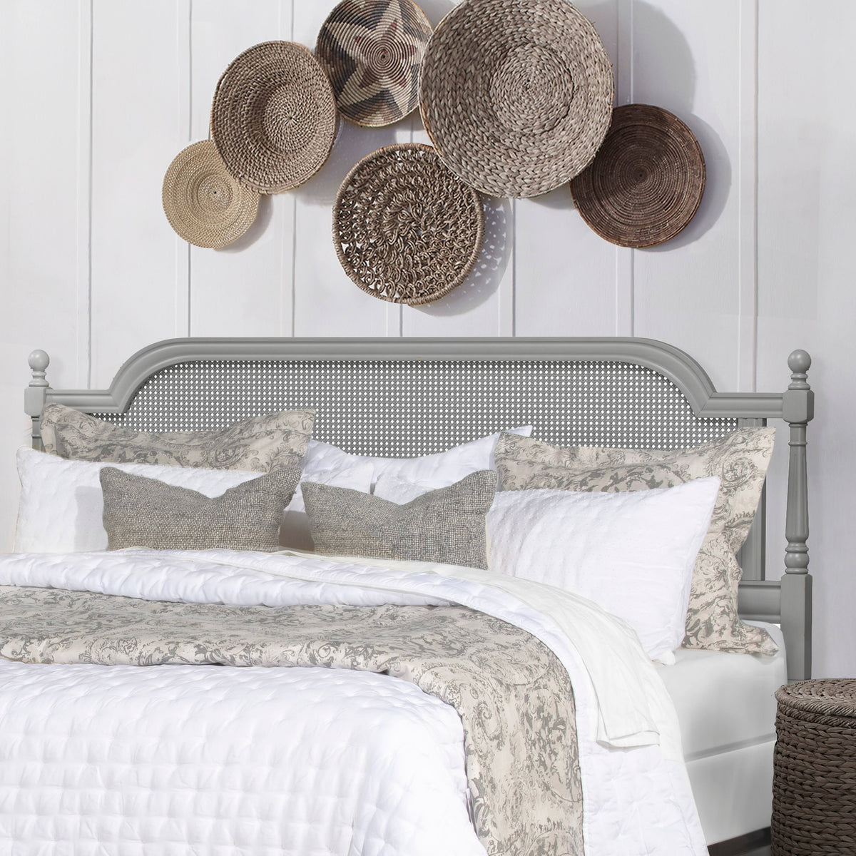 King French Grey Wood and Cane Headboard E799