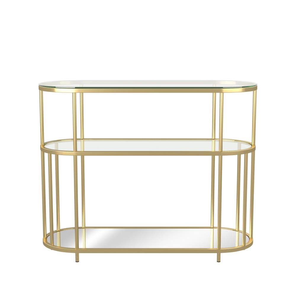 Gold Coating 2-Shelf Glass Top Console Table H859635