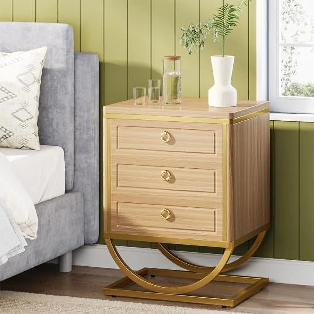 3 Drawer Walnut Wood Nightstand F678