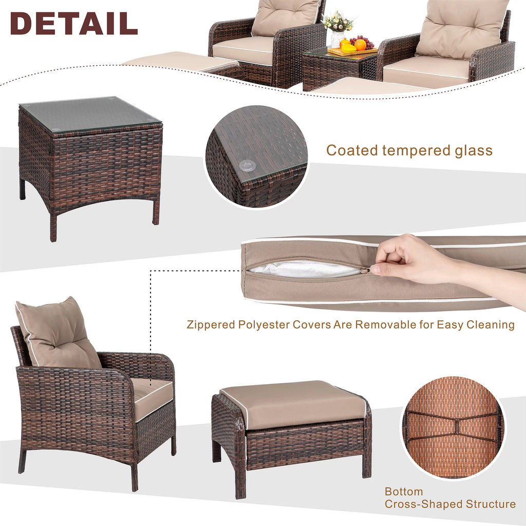 5 Piece PE Wicker Patio Furniture Set with Ottoman I4995